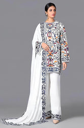 KP232-Embroidered 3pc Lawn dress with embroidered Chifoon Dupatta